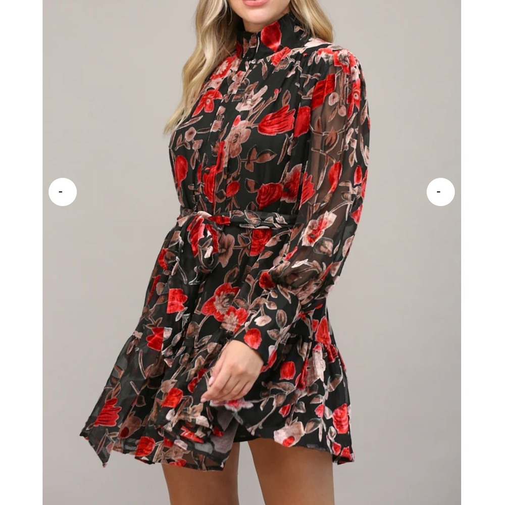 Fate‎ by LFD Dress Whimsigoth Fairy Dress Womens M Black Red Velvet Floral NEW